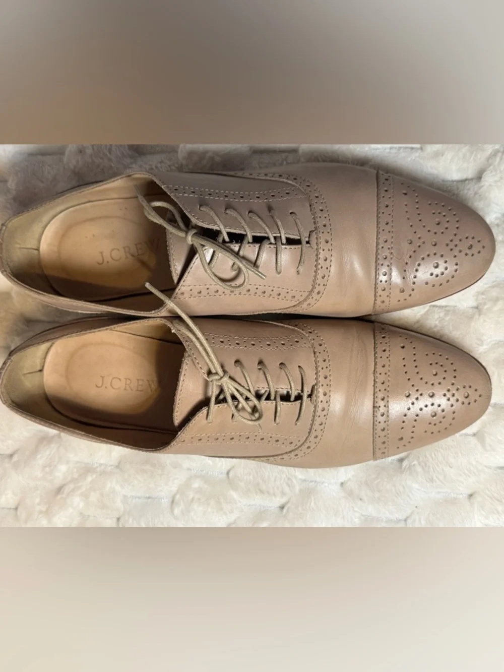 J. Crew Beige Leather Brogue Oxford